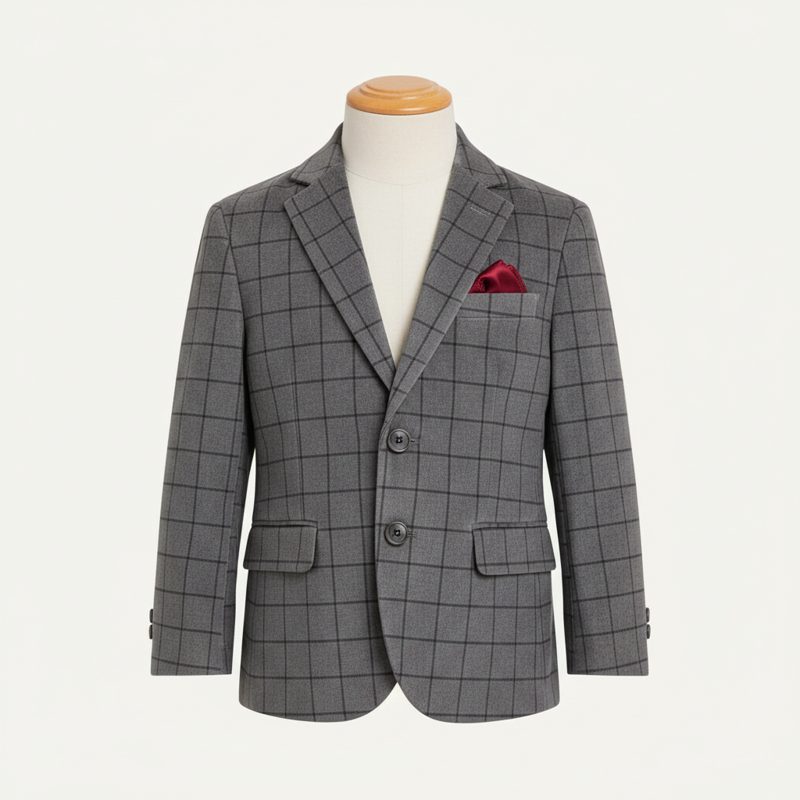 Slate Windowpane Checked Boys Blazer