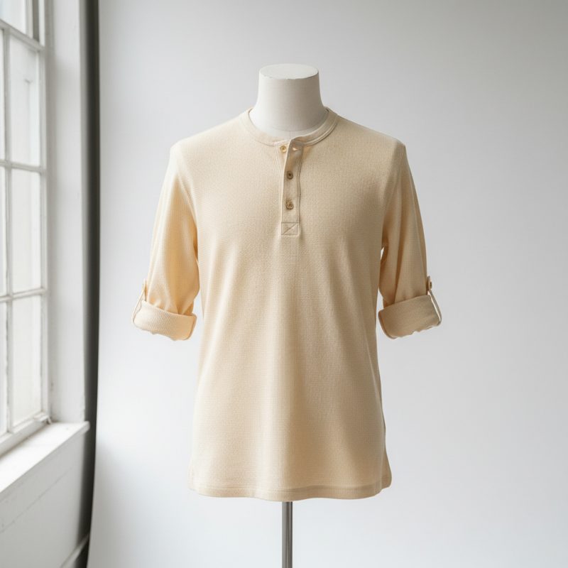 Cream Waffle Knit Henley T-shirt