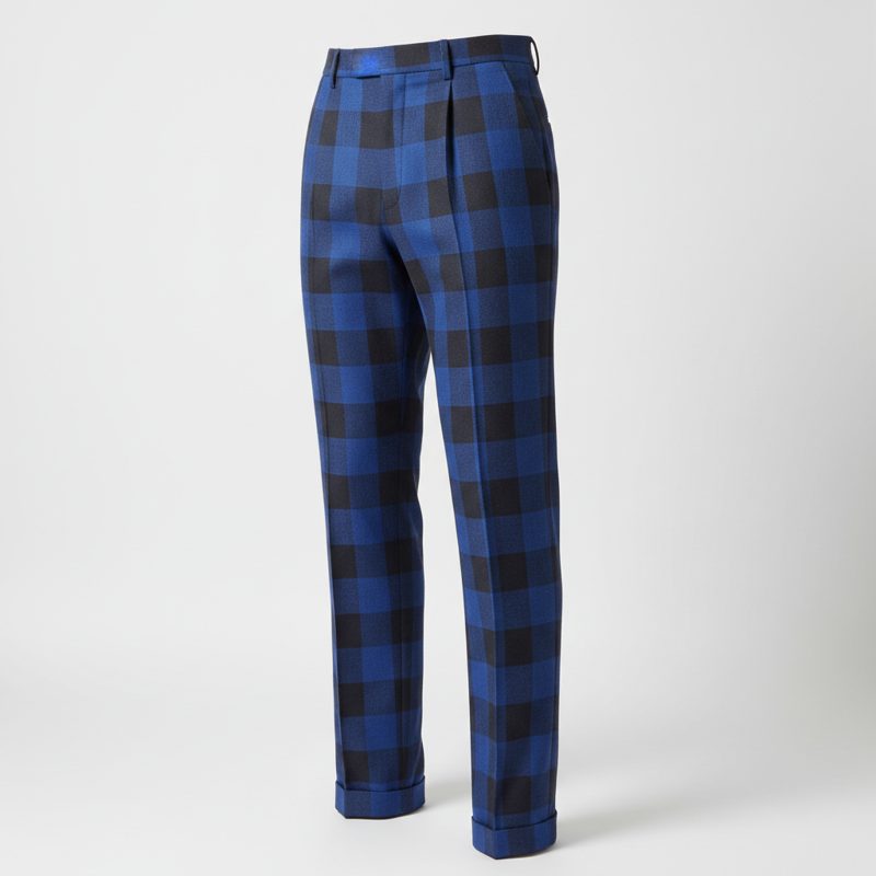 Cobalt Buffalo Check Tailored Trousers