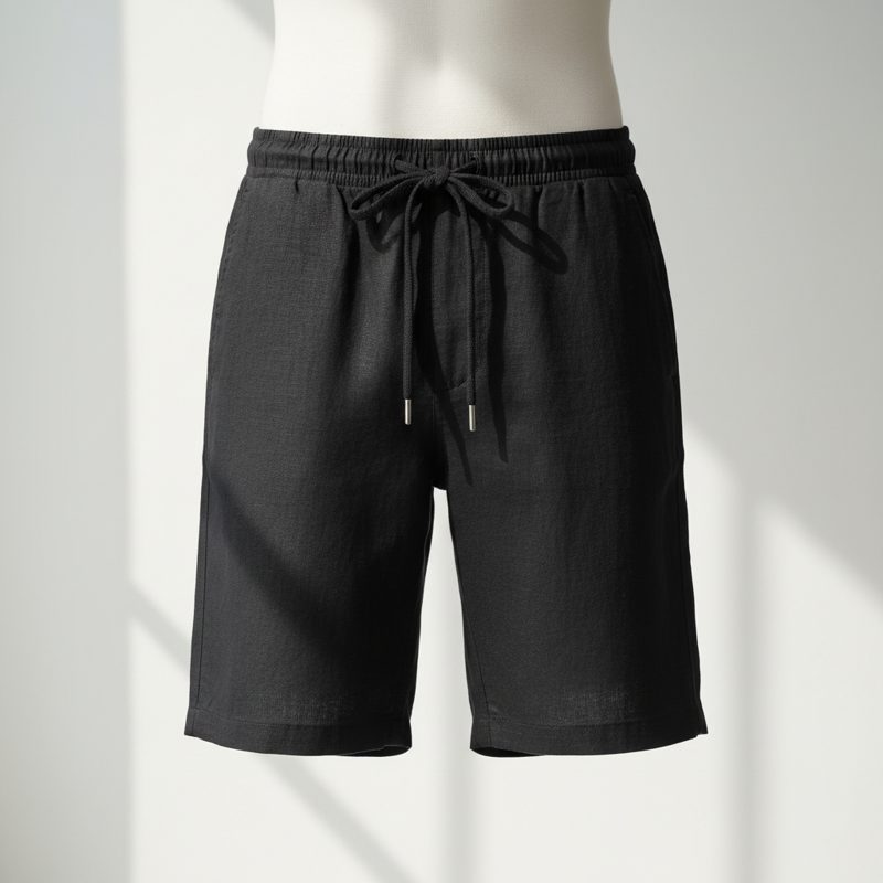 Black Linen Drawstring Lounge Shorts