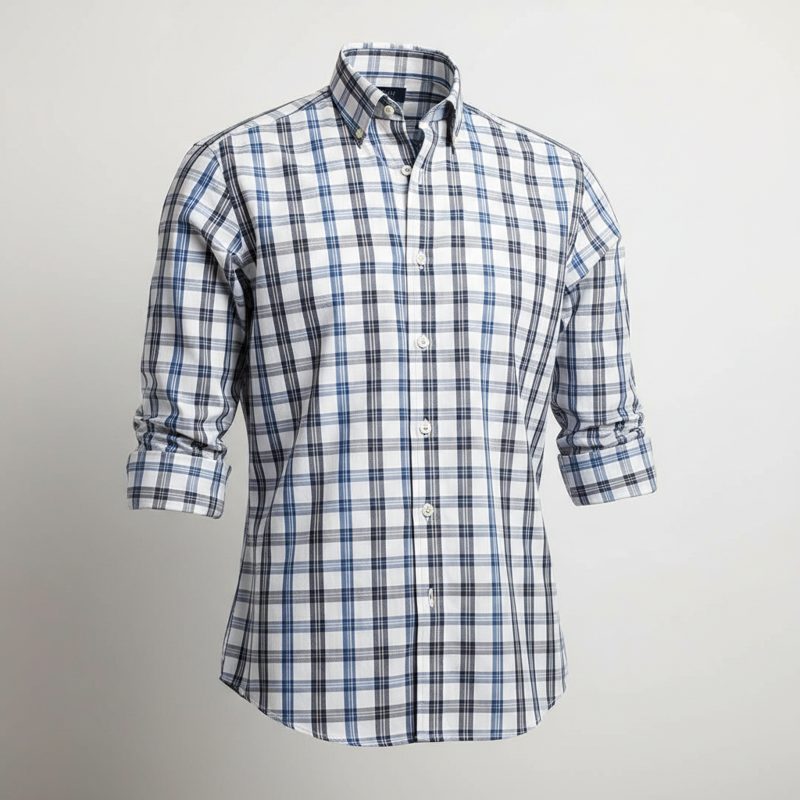 White Checked Button Down Cotton Shirt