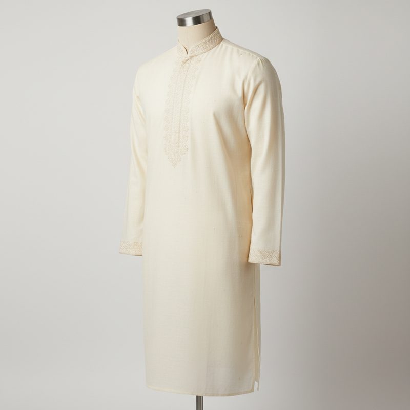 Cream Embroidered Mandarin Collar Kurta