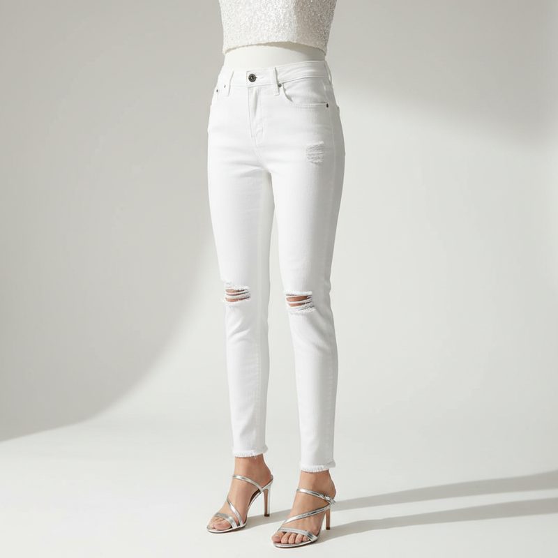 White Ripped High Rise Skinny Jeans
